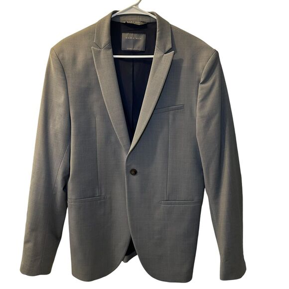 Zara Man 1 Button Blazer Lined Tuxedo Suit Jacket Sport Coat Men Sz 21 Gray 44 R - Picture 1 of 9